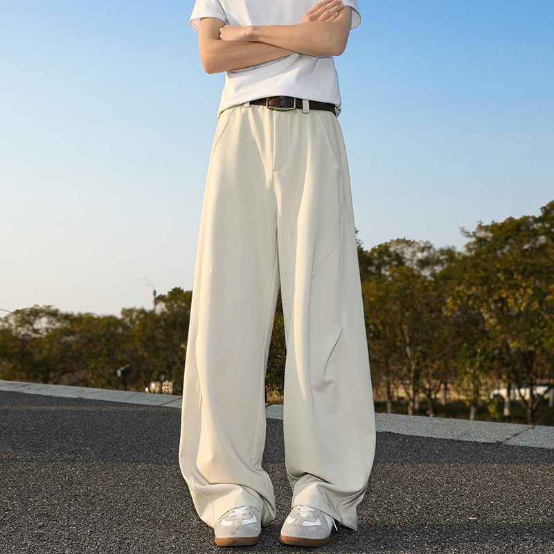 褶皱微喇西裤男款春秋季2025新款垂坠感宽松阔腿拖地休闲伞兵长裤图片