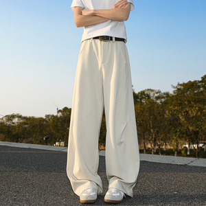 褶皱微喇西裤男款春秋季2025新款垂坠感宽松阔腿拖地休闲伞兵长裤图片