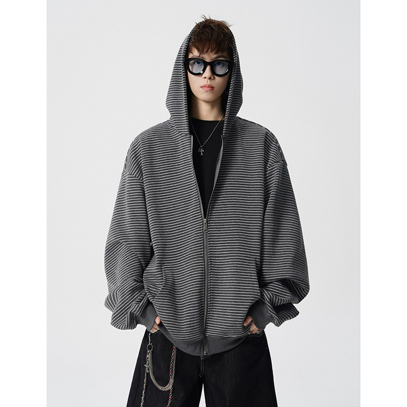A410-WT34737-P90限价139-复古条纹连帽开衫卫衣，男装卫衣，电商A410