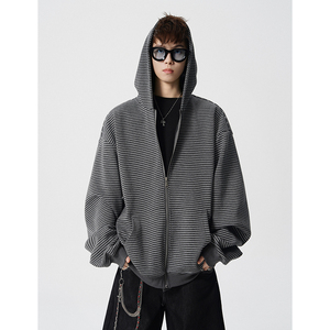 A410-WT34737-P90限价139-复古条纹连帽开衫卫衣，男装卫衣，电商A410