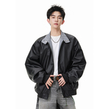 A410-WT34780-P110限价169-美式格纹撞色立领夹克-290G皮料，男装夹克，电商A410