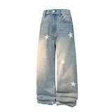 A410-K5543-P65限价99美式复古星星印花牛仔裤-300g左右牛仔面料，男装牛仔裤，电商A410