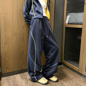 A410-K64812-P60限价89-美式撞色弯刀休闲卫裤-310g 华棉图片