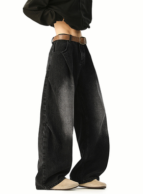 A410-K8384-P65限价99-美式复古褶皱阔腿牛仔裤-320g 牛仔裤面料