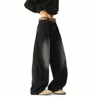 美式 P65限价99 复古褶皱阔腿牛仔裤 320g 面料 A410 牛仔裤 K8384