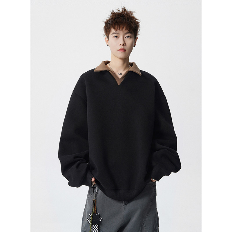 A410-WT34719-特批55限价109-美式复古假两件卫衣-400G华棉，男装卫衣，电商A410