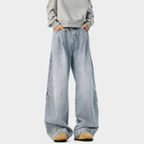 A410-K8384-P65限价99-美式复古褶皱阔腿牛仔裤-320g牛仔裤面料，男装牛仔裤，电商A410