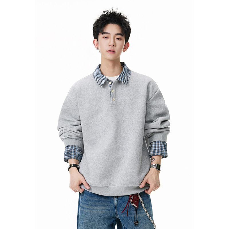 A410-A32648-P85限价129-美式POLO领宽松百搭卫衣-400g华棉，男装Polo衫，电商A410