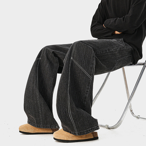 A410-K8799-特批55限价109-美式设计感阔腿牛仔裤-320g竹节牛仔布，男装牛仔裤，电商A410