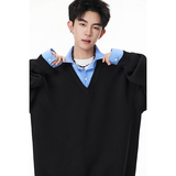 A410-A34750-P85限价129-美式假两件百搭休闲卫衣-400G华棉，男装卫衣，电商A410