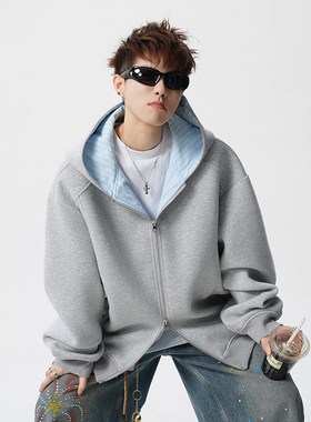 A410-WT34758-P95限价149-美式拼接条纹连帽卫衣-400G  华棉