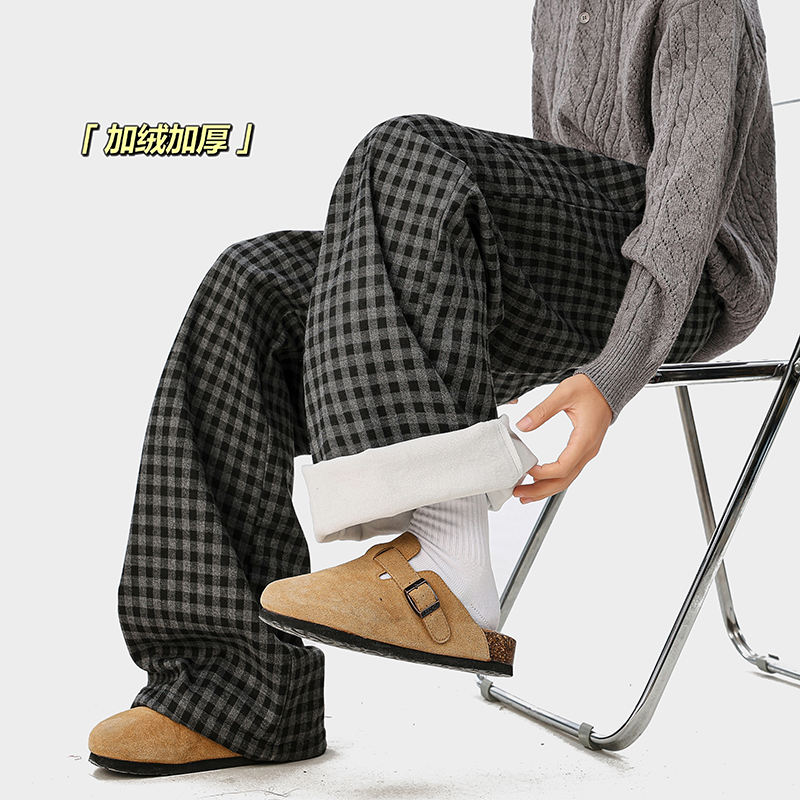 A410-K8783JR-P70限价109-美式格子加绒阔腿裤-格子面料380g左右，男装卫衣，电商A410