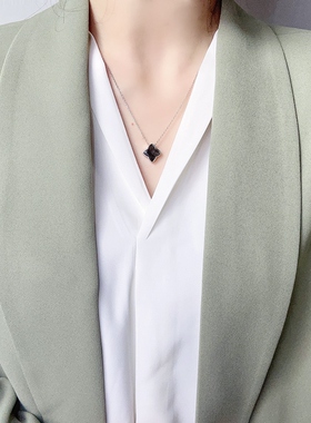 日系轻珠宝日本工艺925银双面天然贝母幸运草造型项链通勤百搭