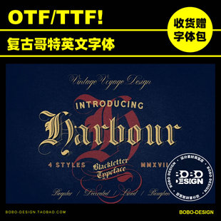 复古经典哥特式粗体装饰英文字体包logo海报排版标题PS设计素材ai