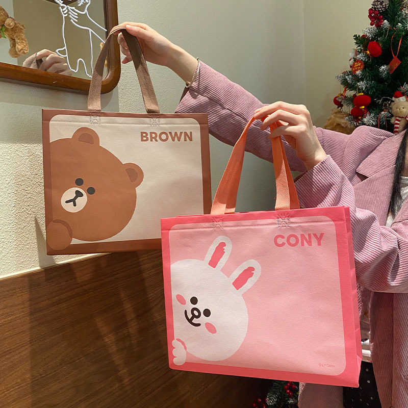布朗熊可妮兔卡通手提袋子无纺布服装店购物袋礼品打包衣服带