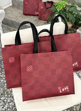 服装店衣服打包袋子女装手提袋红色礼品袋无纺布购物袋定制logo