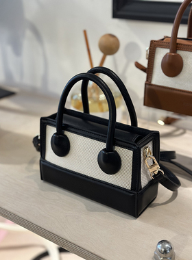 marchimarli 棉麻拼接撞色横款手提包单肩斜挎小方包