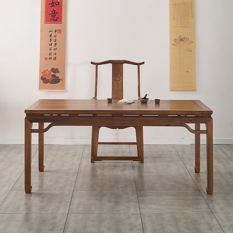 画墨北美黑胡桃木书桌新中式书画桌书房书法桌写字台实木书桌客厅