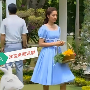 倾情一诺 瓦妮达同款可爱蓝色连衣裙子 定制各种旗袍明星同款真丝