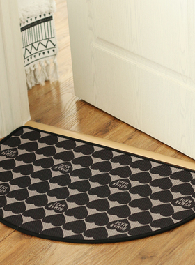 时尚潮牌仿亚麻半圆形门口地垫humanmade桃心地毯黑灰色防滑吸水