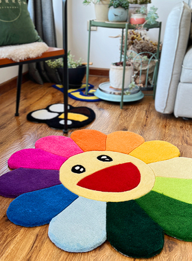 时尚潮牌咖啡花手工异形地毯tufting腈纶厚免洗客厅卧室装饰现货