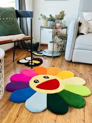 Fashionable Trendy Brand Coffee Flower Handmade Irregular Carpet Tufting Acrylic Thick Washable Living Room Bedroom Decoration in Stock