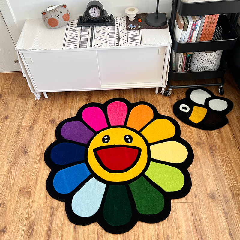 时尚潮牌太阳花客厅地毯装饰书房tufting手工簇绒腈纶厚免洗预售