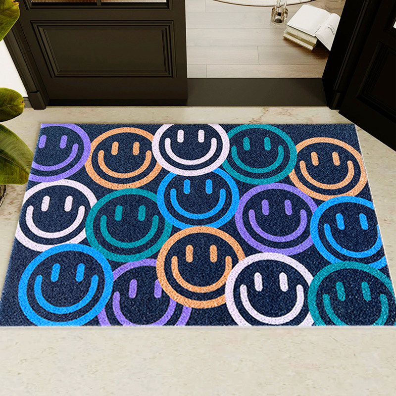 时尚潮牌彩色笑脸丝圈地毯地垫