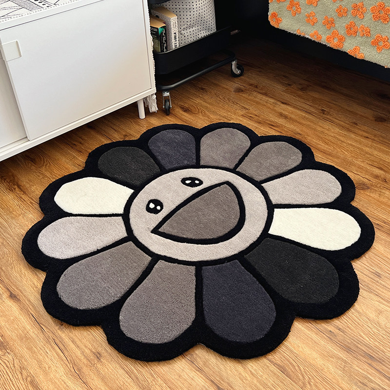 时尚潮牌灰色太阳花手工地毯tufting腈纶厚免洗客厅卧室装饰预售