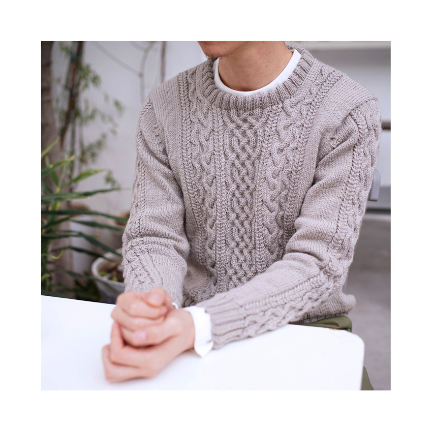 手工织套头纯澳洲羊毛粗针麻花渔夫毛衣 小码男装