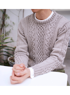 手工织套头纯澳洲羊毛粗针麻花渔夫毛衣 小码男装