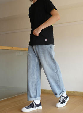 水洗做旧直筒赤耳13.5OZ牛仔裤宽松长裤