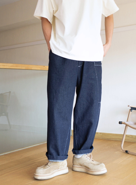Easy Denim Pants 松紧腰上宽下窄牛仔抽绳宽腿裤