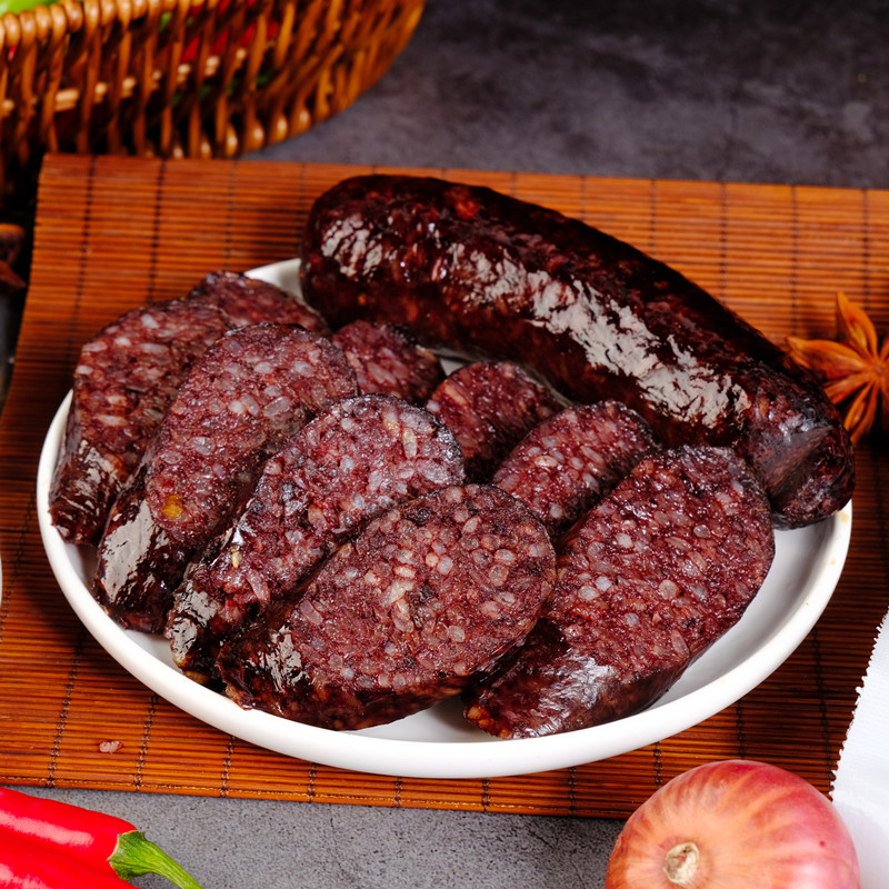 湖南湘西凤凰糯米血粑肠米肠血肠糯湘菜血粑鸭原料油炸馋哭小孩