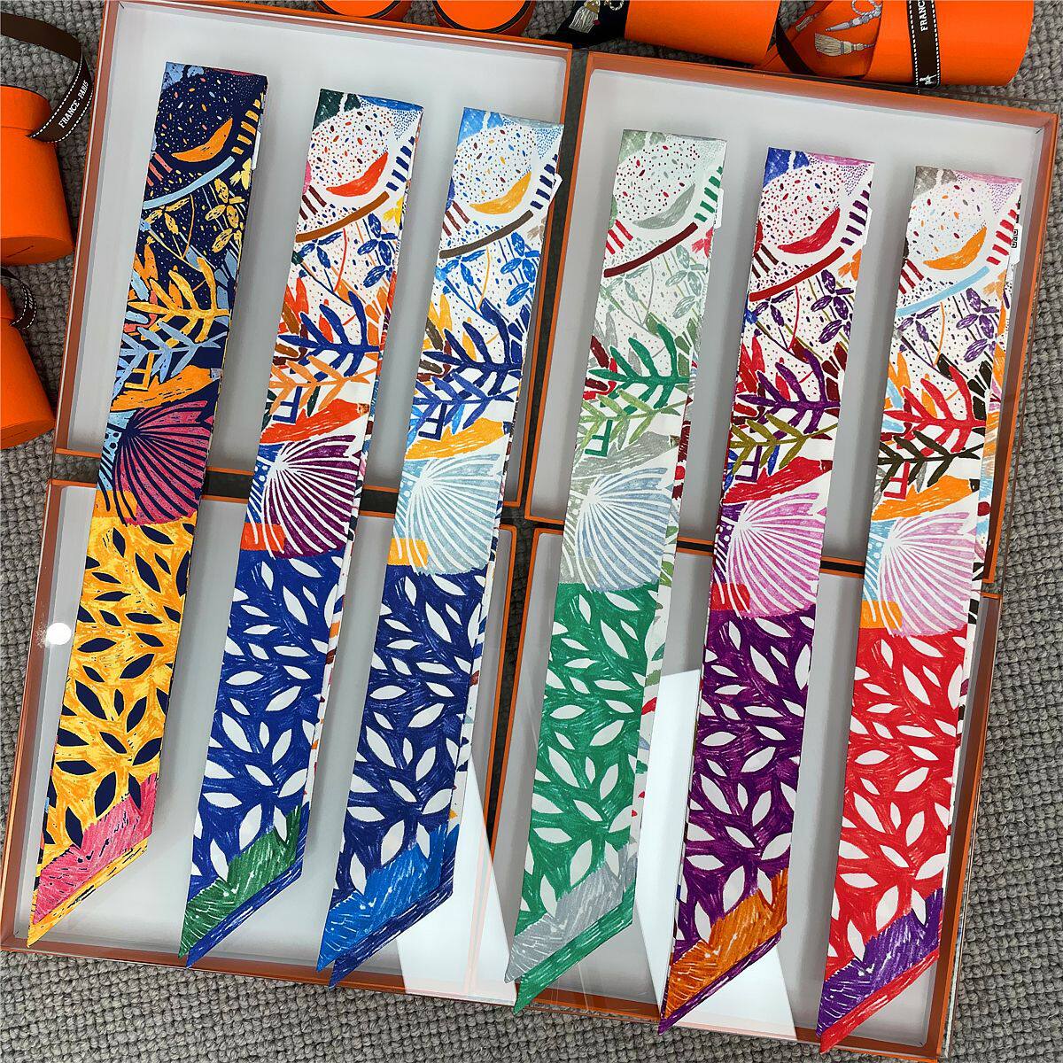 法式时尚百搭植物花卉斜纹真丝飘带缠绑包包手柄丝带丝巾围巾