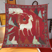 90cm新中式 复古国风敦煌九色鹿印花百搭披肩大方巾头巾围巾