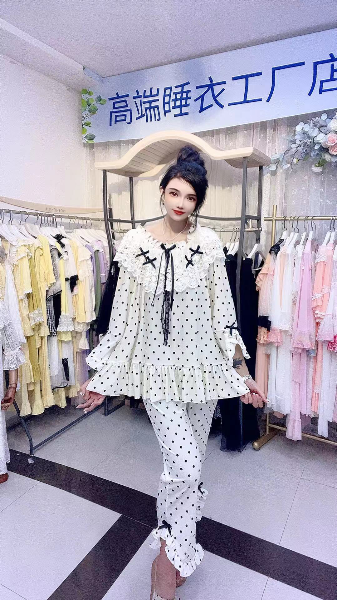 爱心波点金丝绒睡衣女套装性感吊带带胸垫二件套可外穿家居服甜美