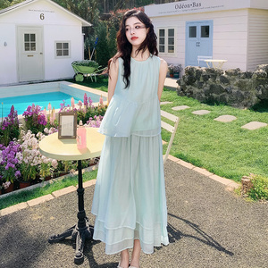 薄荷绿超仙浪漫套装裙女甜美减龄上衣2025年夏季新款半身裙两件套图片