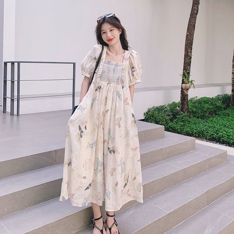 蝴蝶印花连衣裙女2024夏季新款洋气减龄超好看甜美设计感A字长裙,女装连衣裙,浙宝265 蝴蝶印花连衣裙女2024夏季新款洋气减龄超好看甜美设计感A字长裙,女装连衣裙,浙宝265