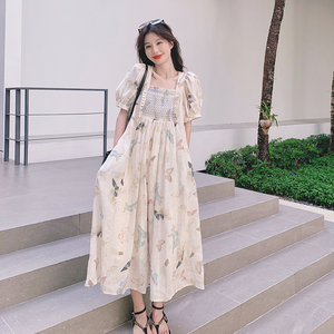 蝴蝶印花连衣裙女2024夏季新款洋气减龄超好看甜美设计感A字长裙,女装连衣裙,浙宝265