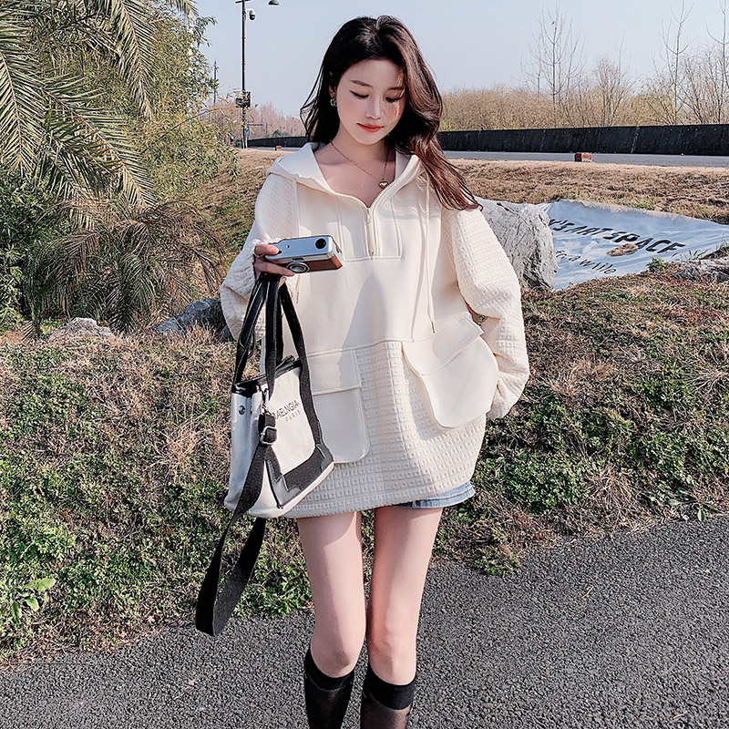 韩版设计感半拉链连帽卫衣女2025春秋季新款宽松显瘦时尚拼接上衣,女装卫衣/绒衫,浙宝265
