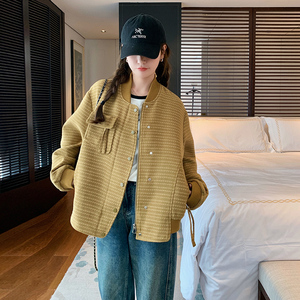 黄色小香风棒球服外套女2023秋季新款韩版小个子炸街短款夹克上衣图片