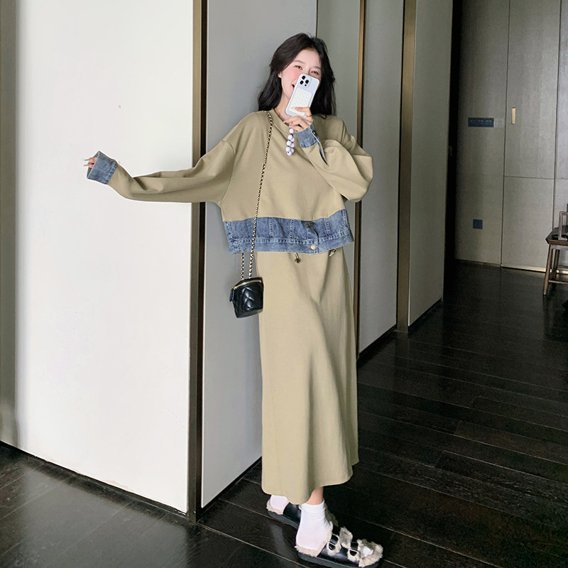 大货牛仔拼接卫衣裙7019P125控188,女装连衣裙,浙宝265