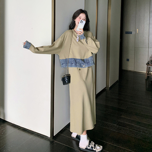 大货 牛仔拼接卫衣裙 7019 P125控188图片