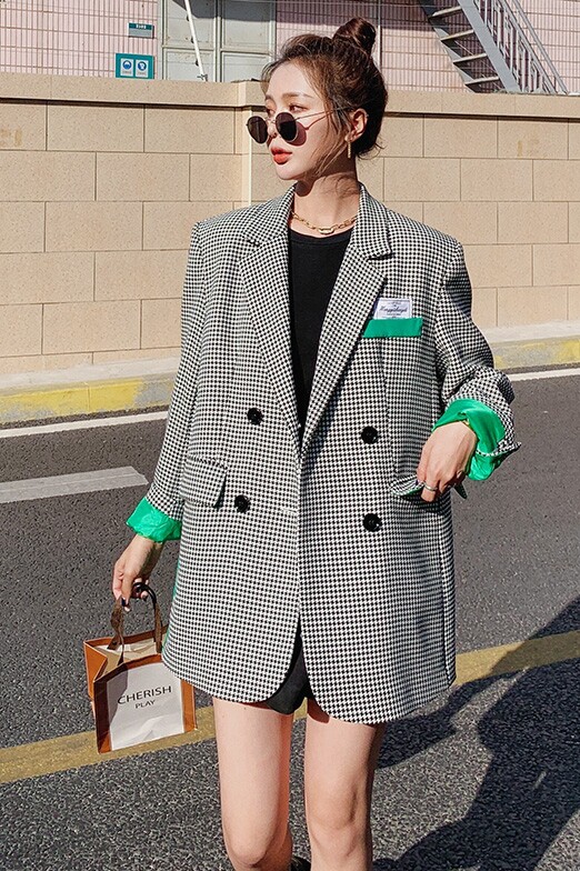 已出货！2022贴标撞色千鸟格西装外套8754P125控价188,女装西装,浙宝265