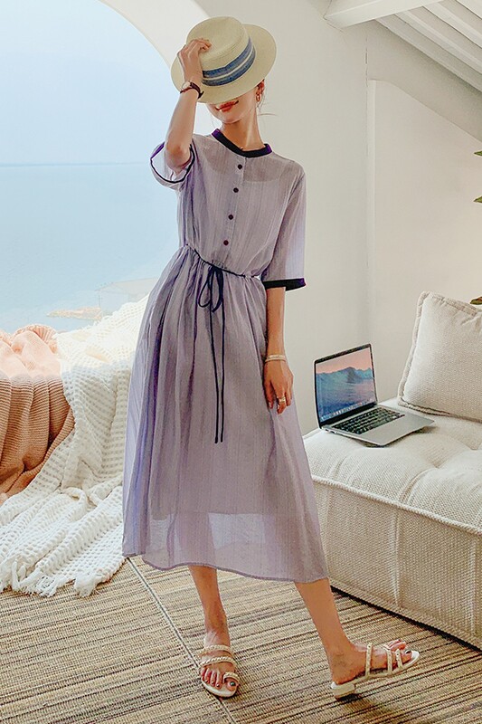 现货两件套简约拼色圆领蝴蝶系带连衣裙8812P110控价168,女装连衣裙,浙宝265