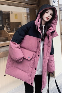 高级感撞色拼接中长款羽绒服女冬2024新款加厚保暖爆款白鸭绒外套图片