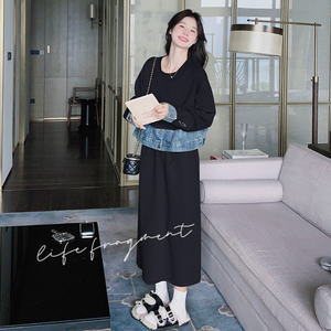 大货 牛仔拼接卫衣裙 7019 P125控188图片