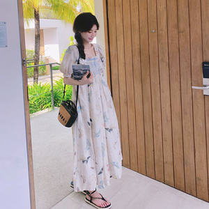 蝴蝶印花连衣裙女2024夏季新款洋气减龄超好看甜美设计感A字长裙图片