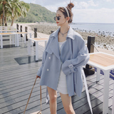 大货已出蓝色千鸟格短款风衣外套W05-P145-控价208，女装风衣，浙宝265